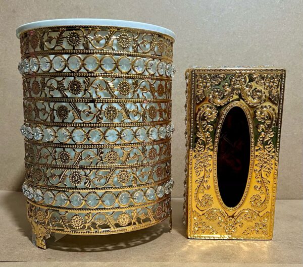 Golden Metal Tissue Box Holder and Room Basket