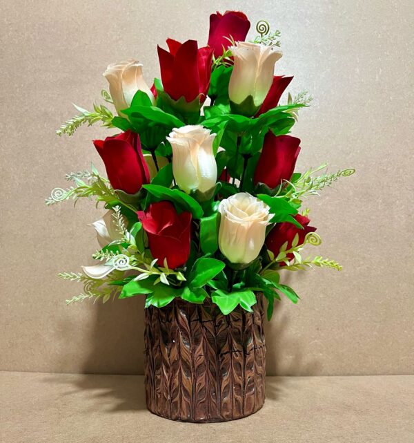 Set Of 2 Artificial Flowers In Wooden Vase