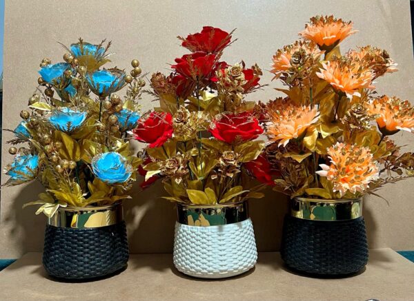 Set Of 3 Fake Plants Artificial Flowers In Plastic Vase