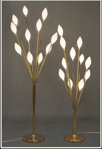 Modern leaf-shaped LED floor lamp with golden metal base, 55.12 inches tall, warm and cool white lights, includes UK plug adapter