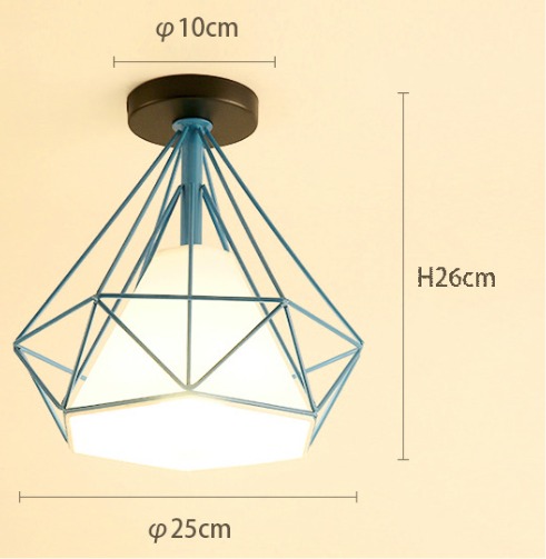 geometric ceiling light, modern pendant light, blue metal ceiling lamp, 25cm pendant light, designer flush mount fixture, industrial style light, polygonal ceiling light, ambient lighting fixture, cage design ceiling light