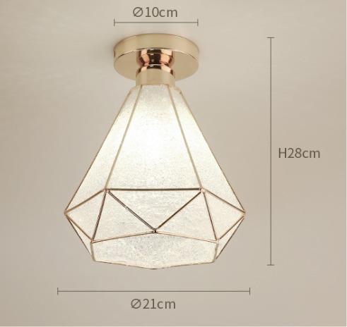 White frosted glass geometric ceiling light with gold metal frame and diamond-shaped design