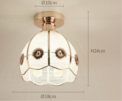 vintage dome ceiling light, floral frosted glass lamp, 24cm flush mount light, antique ceiling fixture, classic dome pendant, golden frame ceiling light, decorative hall light, bedroom ceiling lamp, retro floral lamp