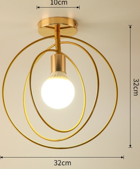 Golden metal ring ceiling light with exposed bulb, modern decorative flush mount fixture