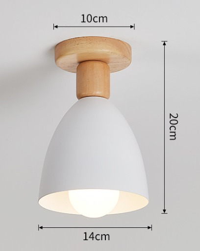 Minimalist white dome ceiling light with natural wood base in Scandinavian design