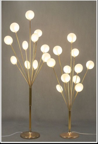 Modern Globe Bulb LED Floor Lamp with Golden Base Featuring Warm and Cool White Lighting